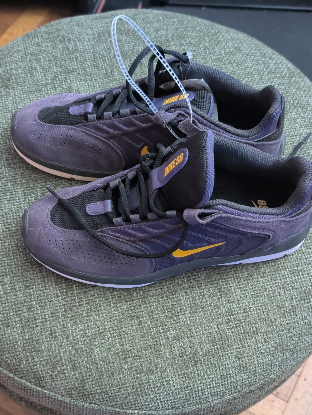 Men's Purple Suede Skate Shoes with Yellow Swoosh